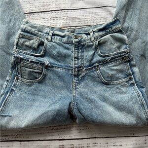 Zara Blue Flare Wide Leg Jeans with Vintage Wash